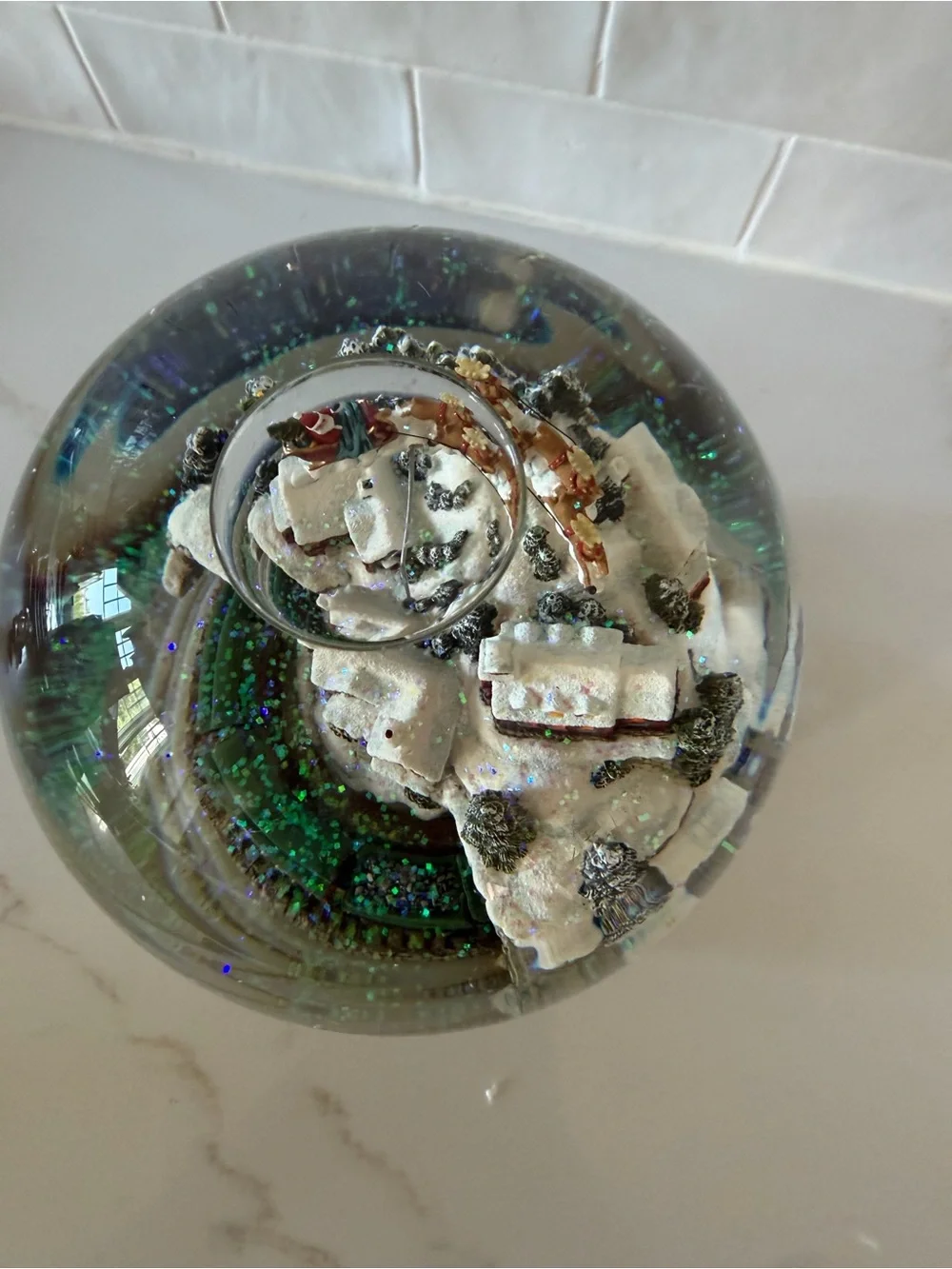 Festive Snow Globe Holiday Village with Train - White & Red
